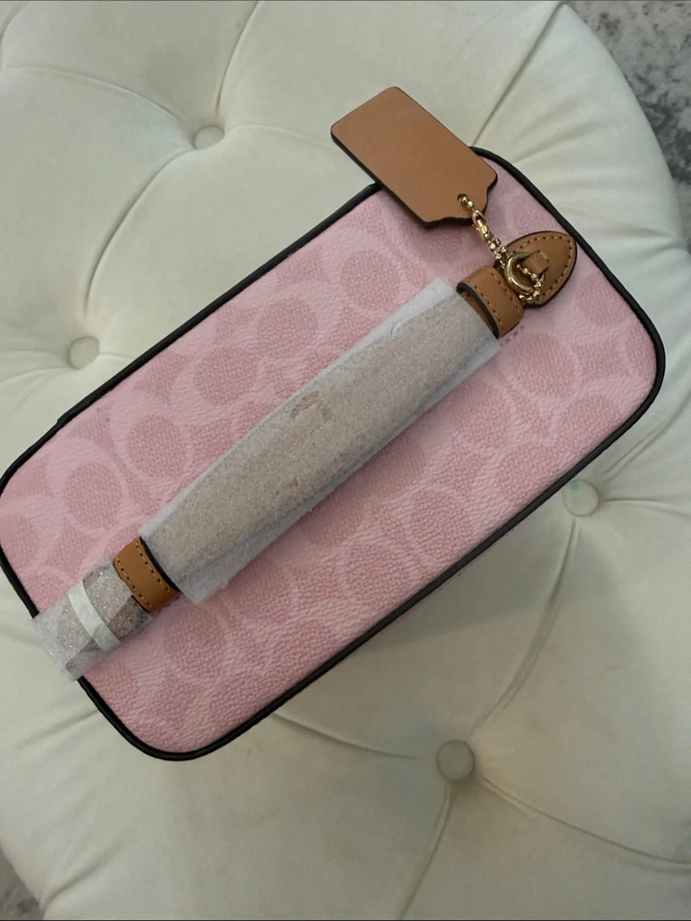 Coach Pink Signature Vanity Cosmetic Case with Top Handle